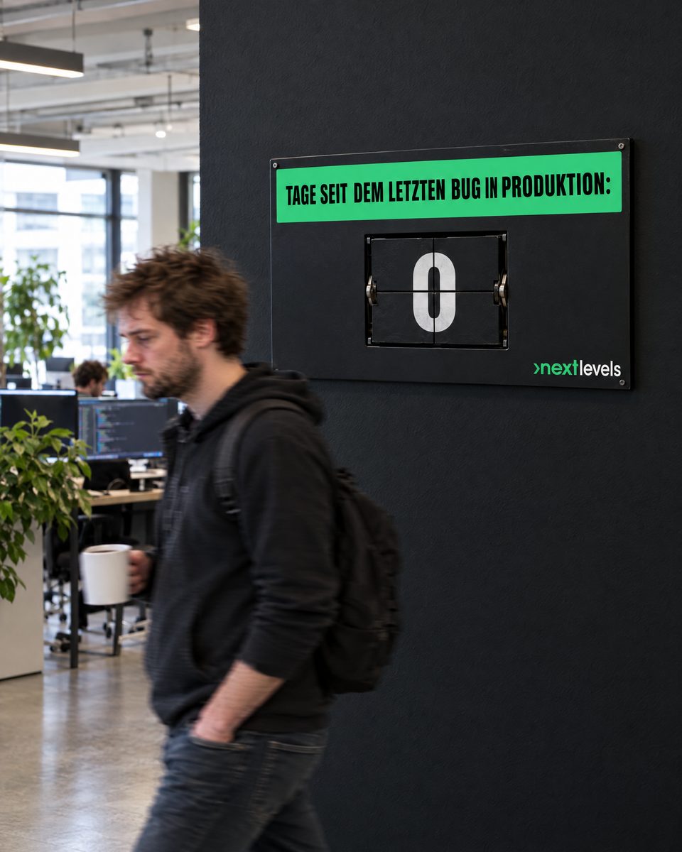 Schild „Tage seit dem letzten Bug“